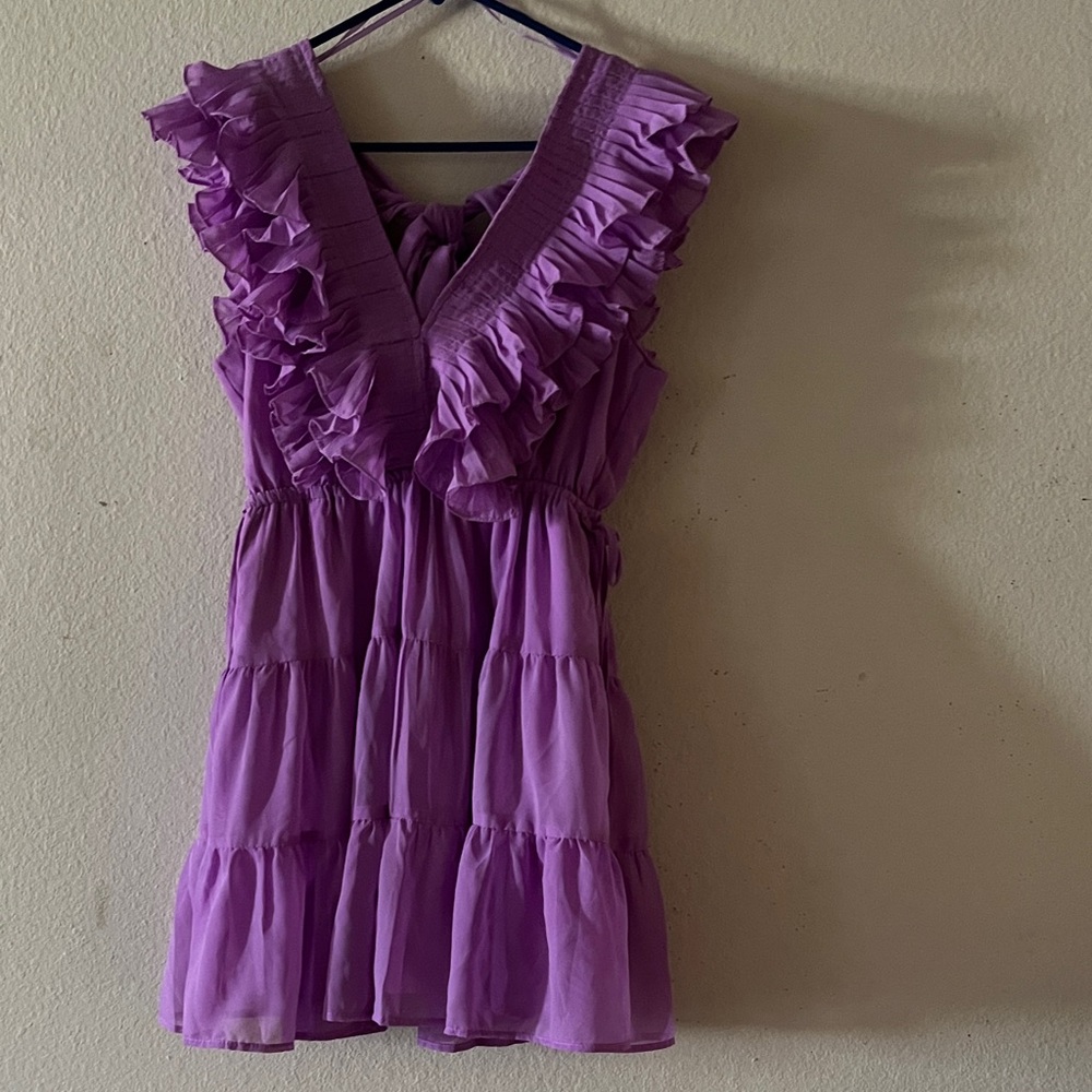Mustard Seed Purple Ruffle Mini Dress
